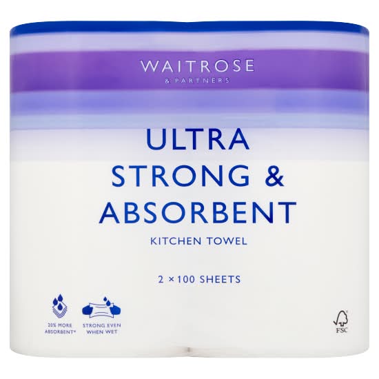 Waitrose & Partners Ultra Strong & Absorbent Kitchen Towel Rolls (2 pack)