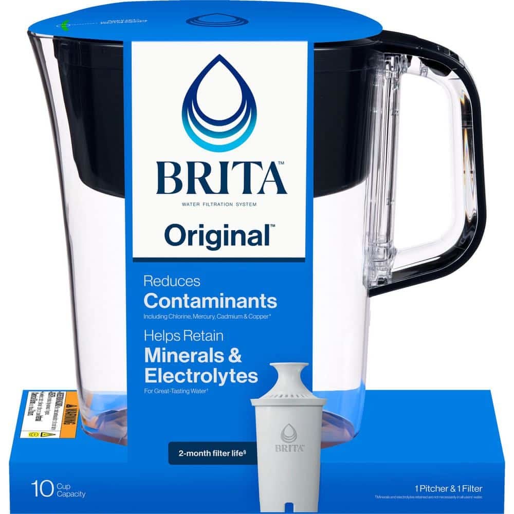 Brita Tahoe 10-Cup Large Water Filter Pitcher In Black With 1-Standard Filter, Bpa Free