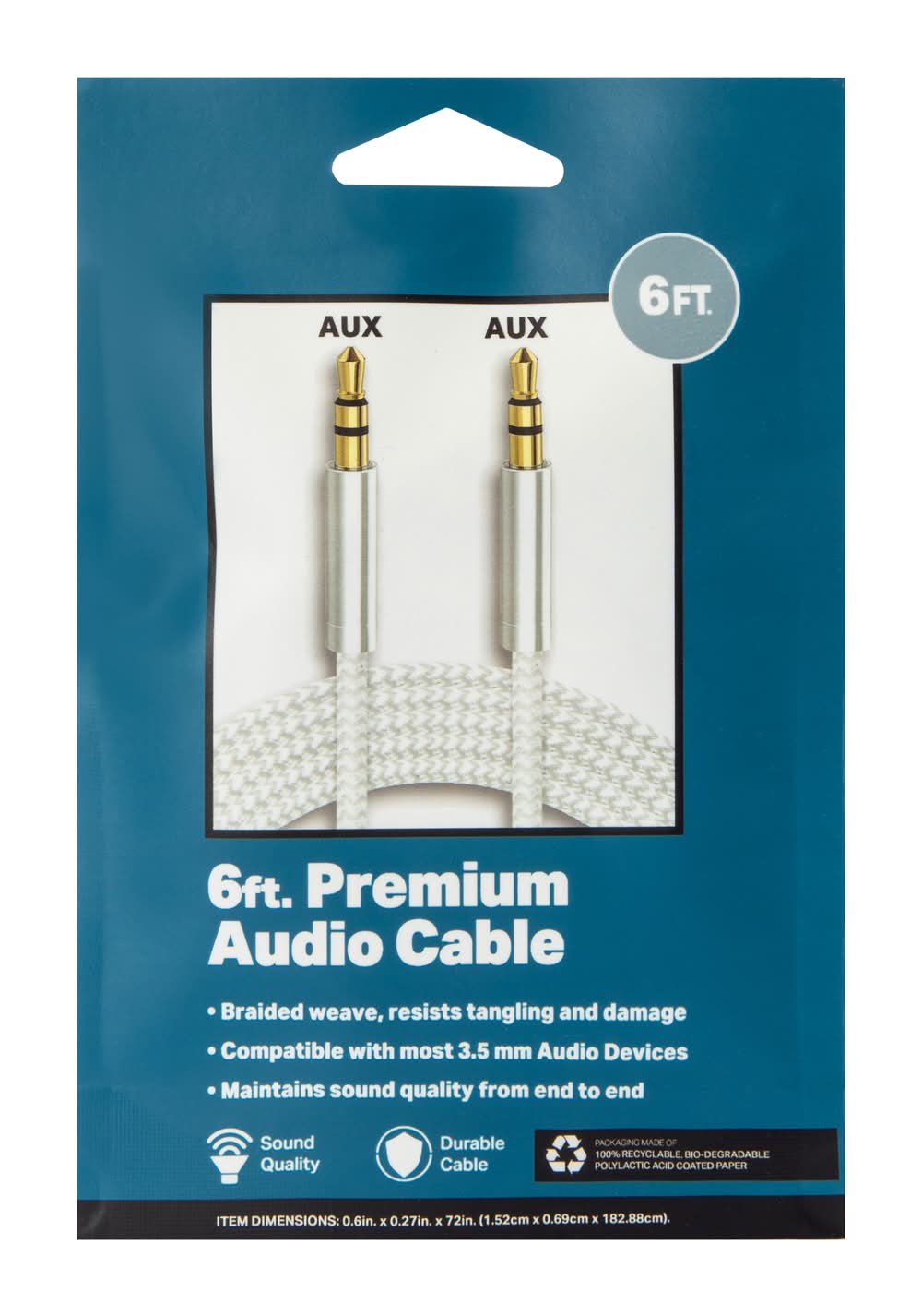 6ft Braided 3.5mm Audio Cable White