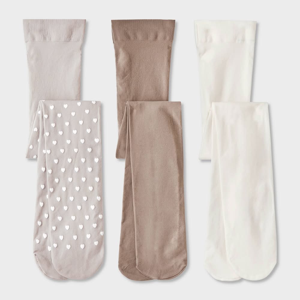 Cat & Jack Toddler Girls' Opaque Tights, 2T, Gray-Ivory-Taupe (3 ct)