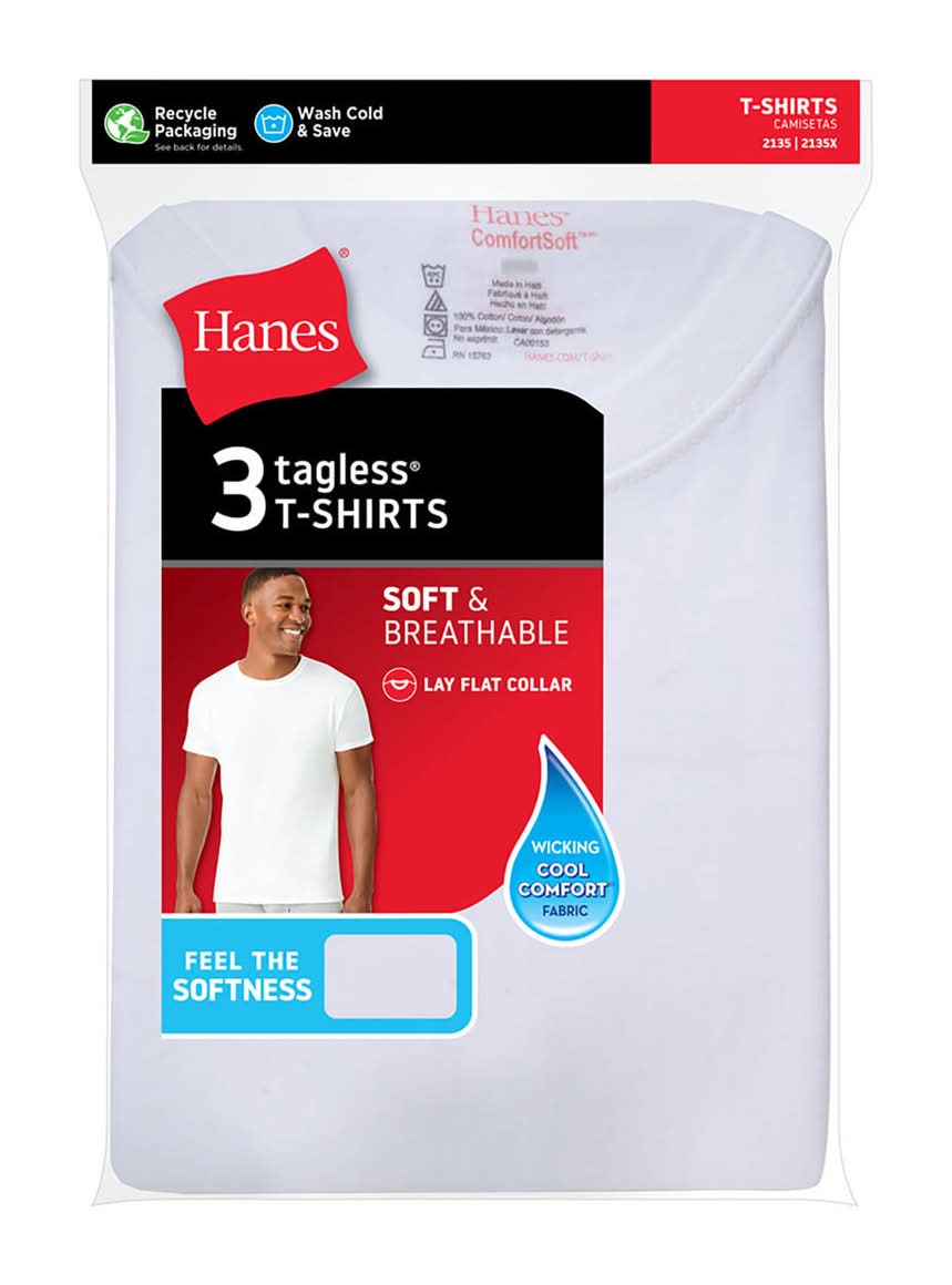 Hanes Men'S Tagless White T-Shirts Extra Large 3 Pk