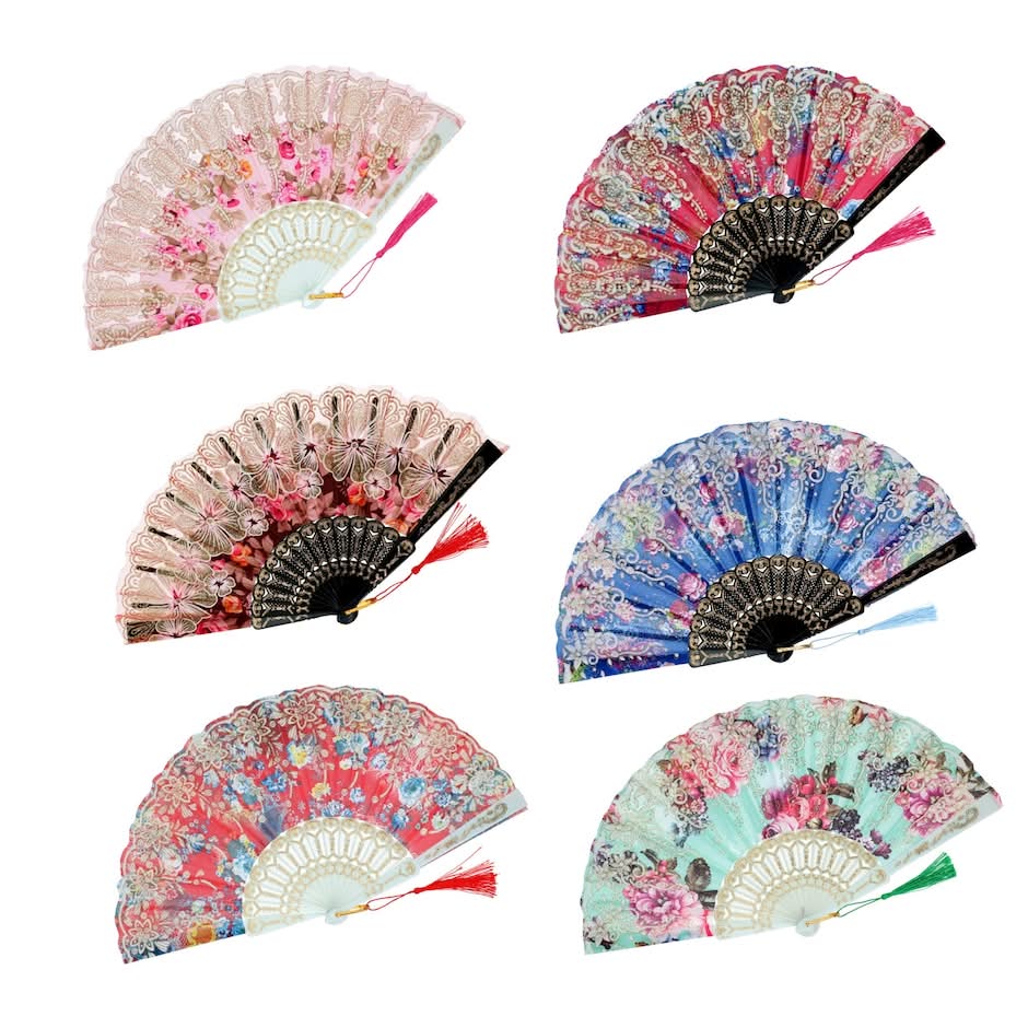 Glitter-Accented Floral Foldable Fan, 1 ct.