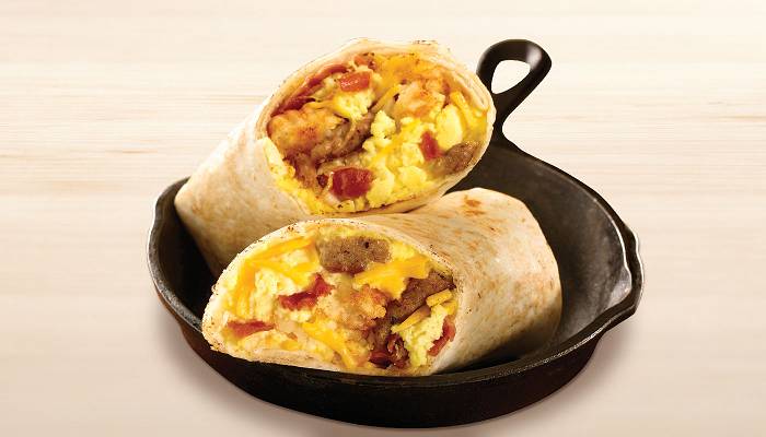 Bacon, Sausage, Egg & Cheese with Spuds Burrito