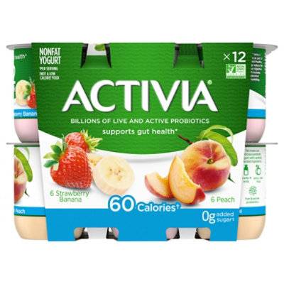 Activia Nonfat Probiotic Strawberry Banana & Peach Yogurt (12 ct)