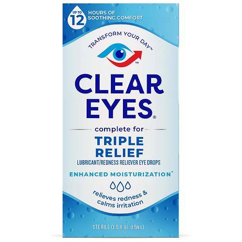 Clear Eyes Triple Action Lubricant Redness Relief Eye Drops - 0.5 fl oz