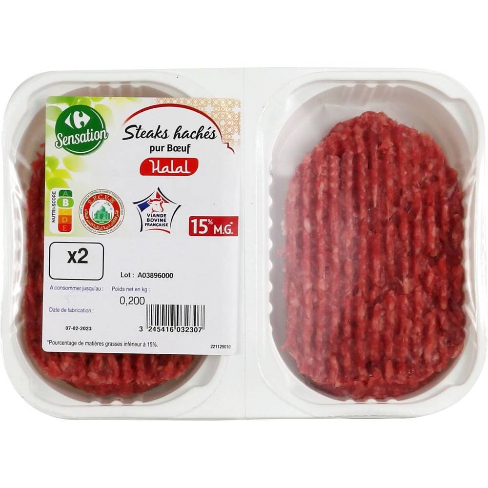 Carrefour Sensation - Steaks hachés halal pur bœuf 15% mg