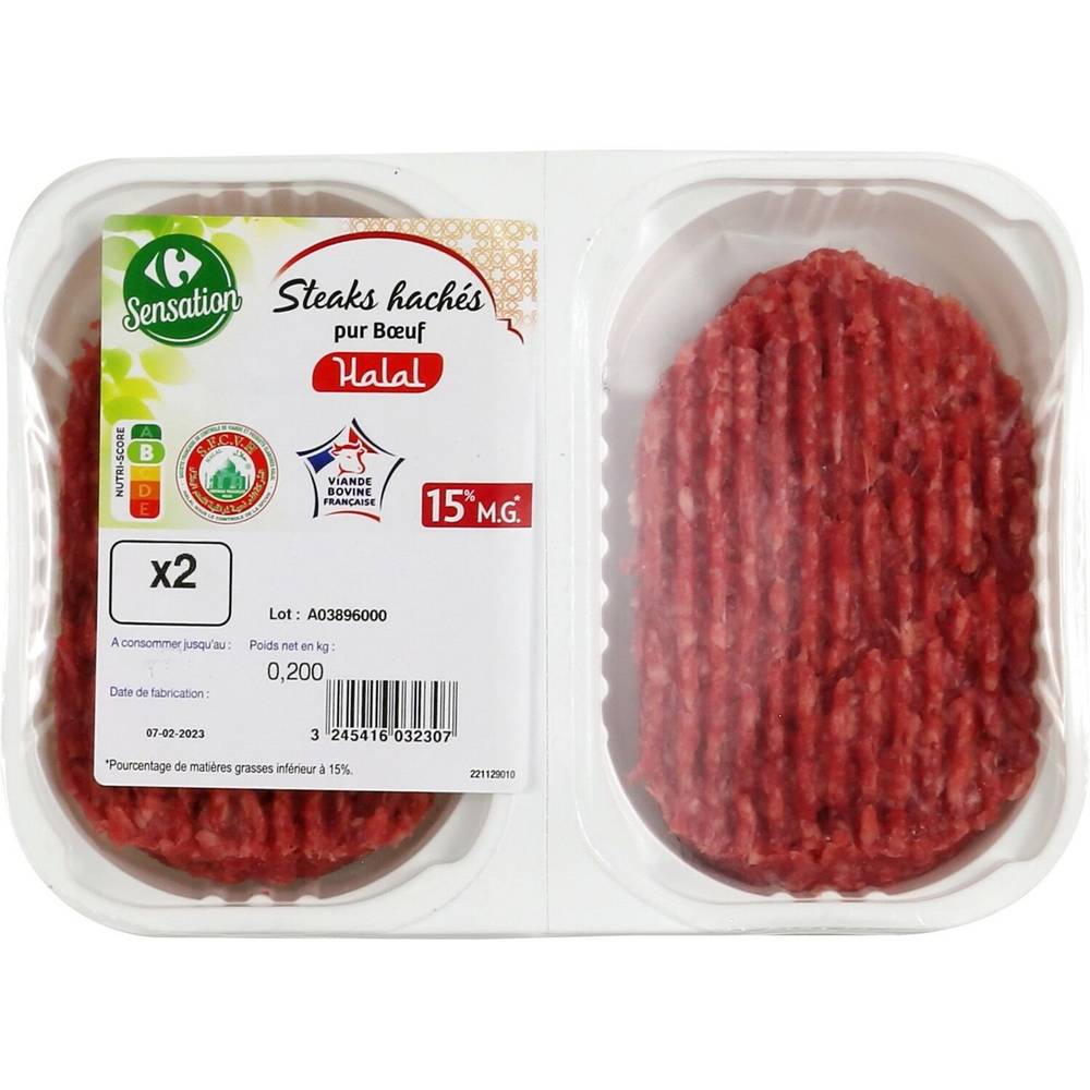 Carrefour Sensation - Steaks hachés halal pur bœuf 15% mg (2)