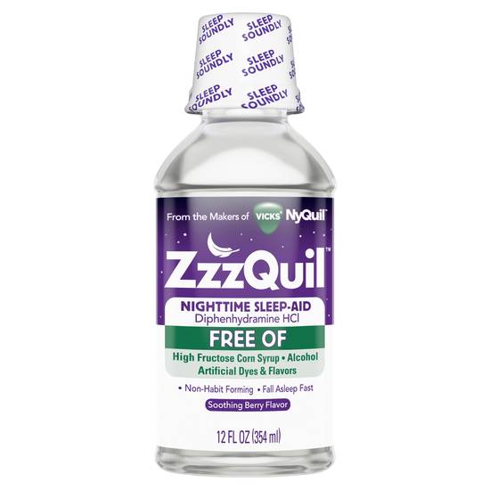 ZzzQuil Nighttime Sleep-Aid Alcohol Free Liquid, Soothing Berry, 12 FL OZ