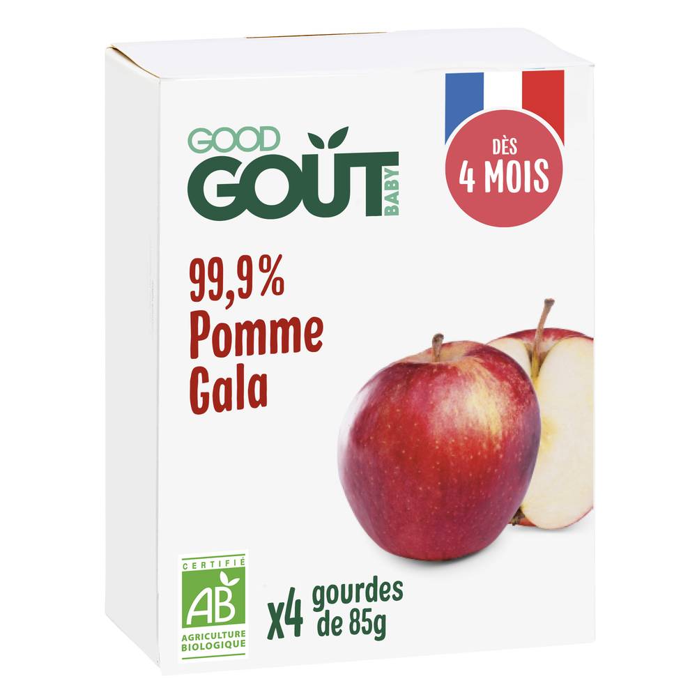 Good Goût - Gourde pomme gala bio dès 4 mois, 4 pcs (340g)