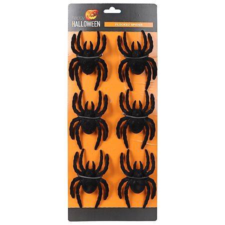 Festive Voice Happy Halloween Flocked Spiders (6 ct)