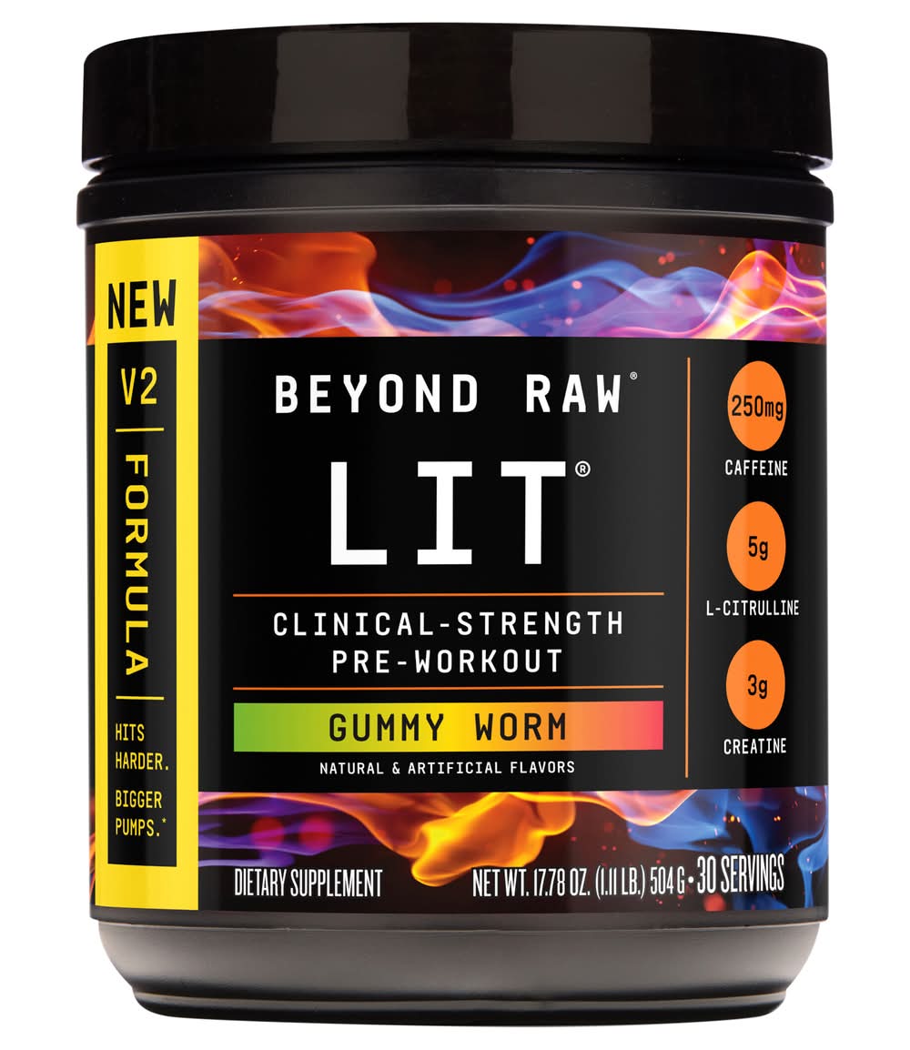 Beyond Raw Lit Pre-Workout Dietary Supplement, Gummy Worm (17.78 oz, 30 ct)