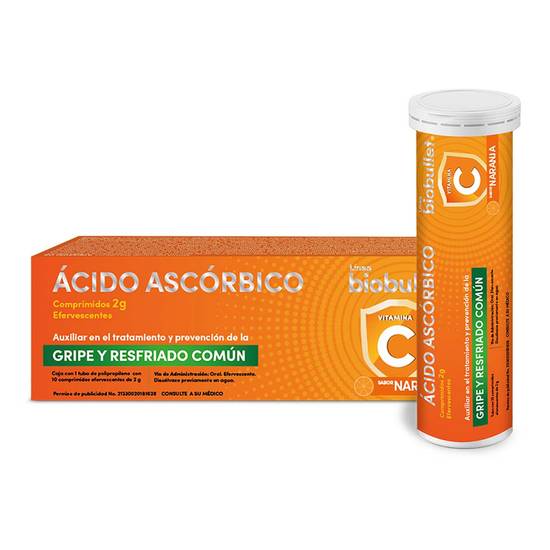 Biobullet ácido ascórbico sabor naranja (tubo 10 piezas)