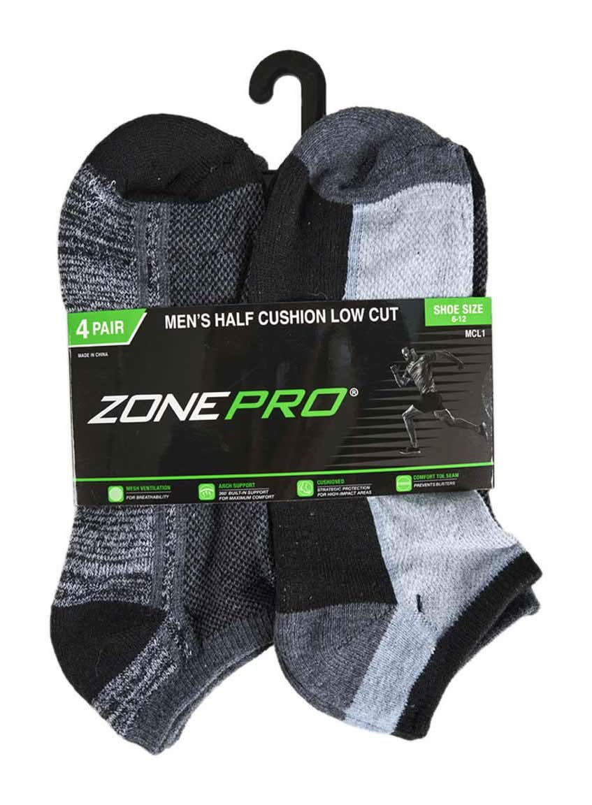 Zone Pro Men?S Comfort Half Cushion Low Cut Socks 4 Pk