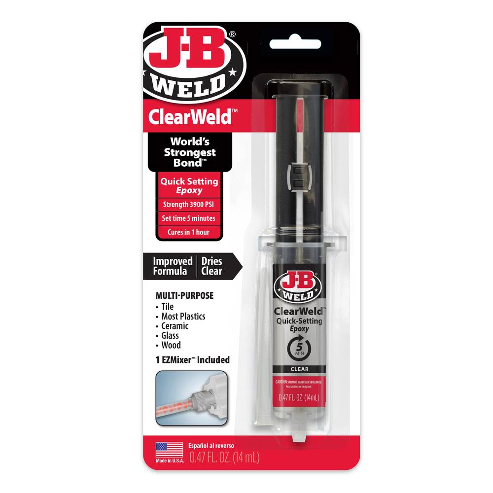 J-B WELD J-B Weld Clearweld Epoxy Adhesive - 0.47 Oz, 5 Min Set Time, Clear, Interior/Exterior Use - Strong Bond on Tile, Plastics, Glass, Wood, Metal | 50114H