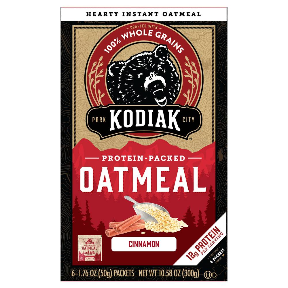 Kodiak 100% Whole Grains Protein-Packed Oatmeal, Cinnamon (1.76 oz, 6 ct)