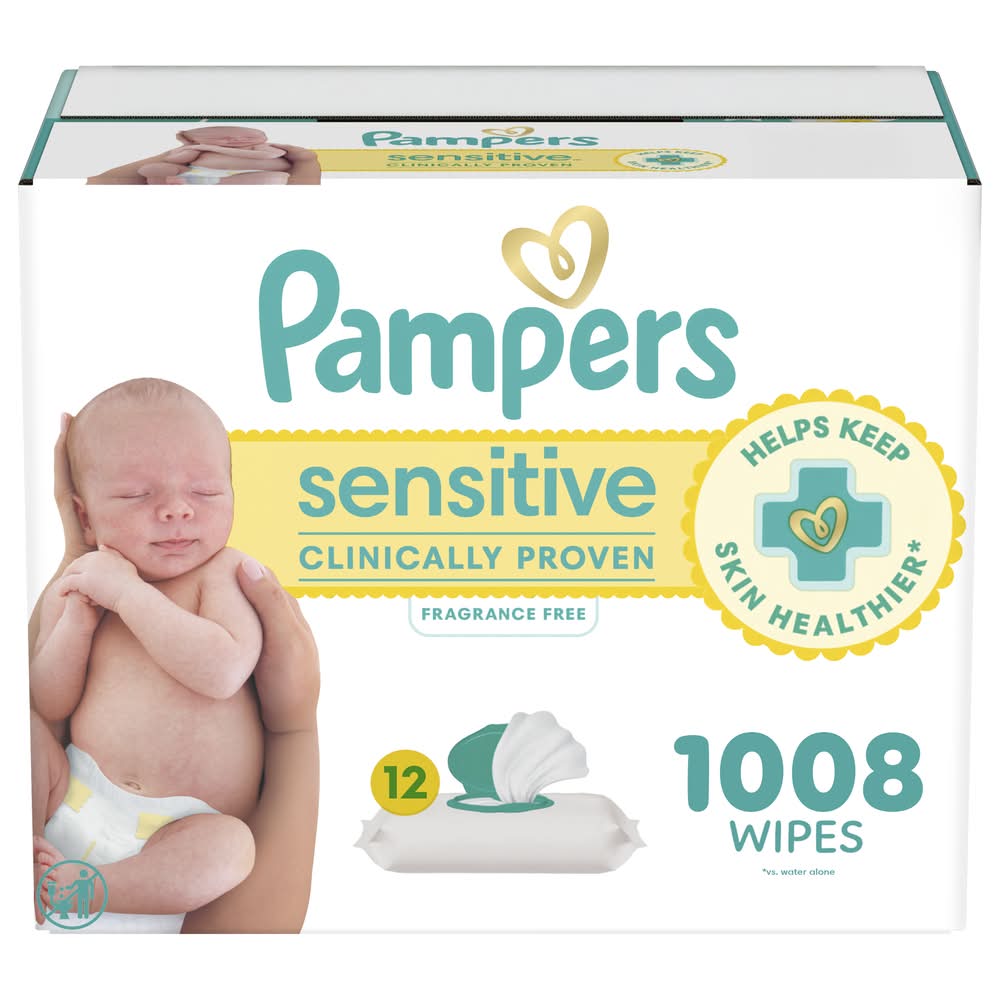 Pampers Sensitive Fragrance Free Baby Wipes, 7x6.7 in (12 x 84 ct)