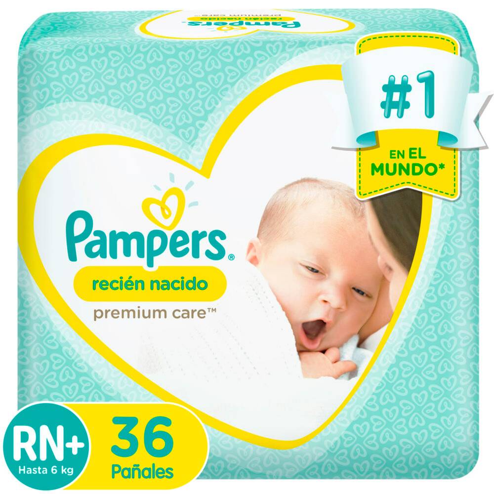 Pampers pañales premium care recién nacido rn+ (36 un)