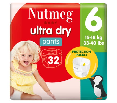 Nutmeg Size 6, Baby Ultra Dry Pants (32 pack)