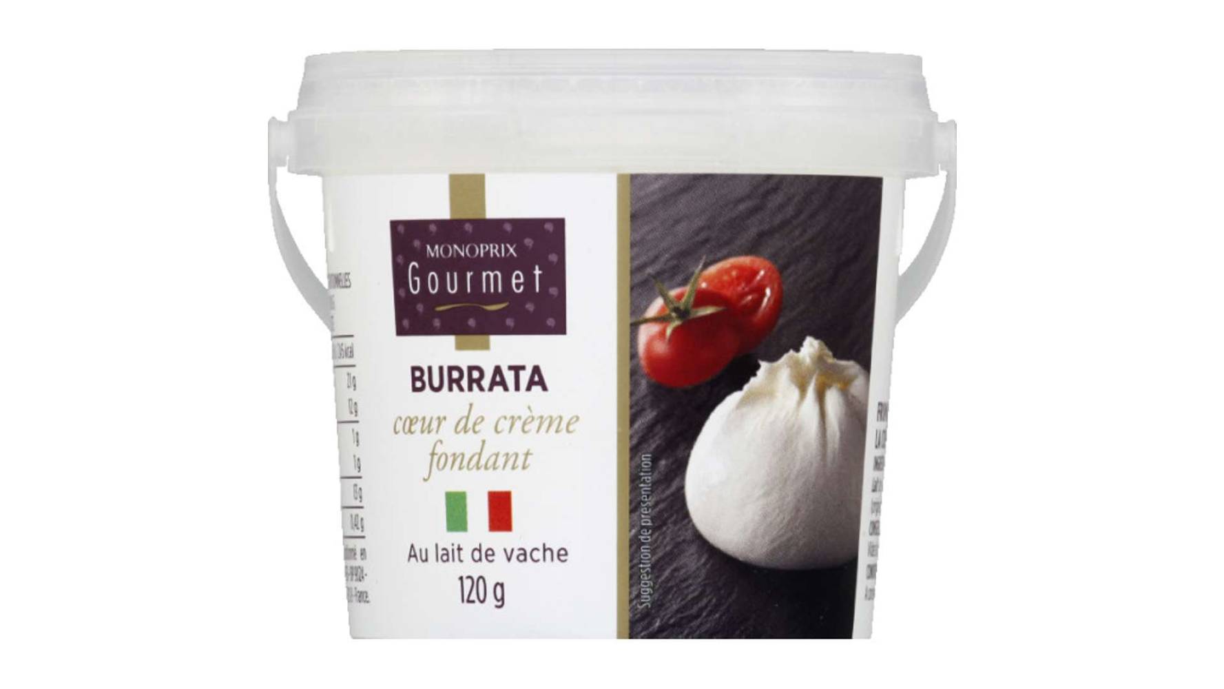 Monoprix Gourmet Burrata coeur de crème fondant, au lait de vache Le pot de 120g