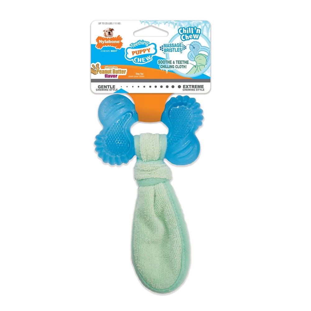 Nylabone® Teething Puppy Chew Freezer Bone Dog Toy - Peanut Butter Flavor (Color: Blue, Size: Puppy)