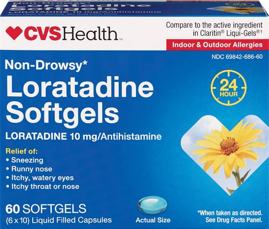 CVS Health non-drowsy Loratadine Softgels, 60 CT