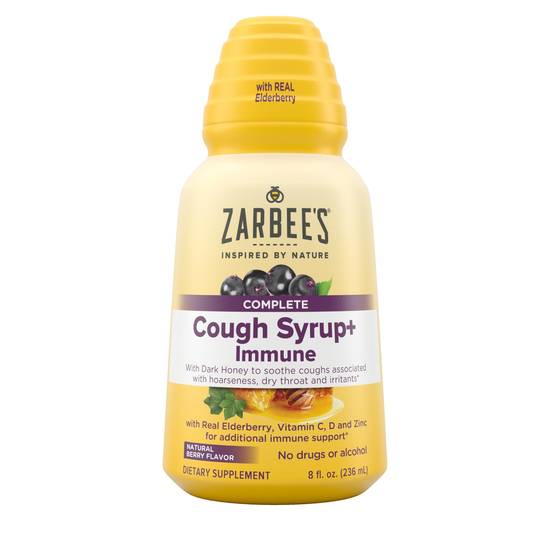 Zarbee's Adult Cough Syrup + Immune with Honey, Elderberry, Natural Berry Flavor, 8 Fl. oz