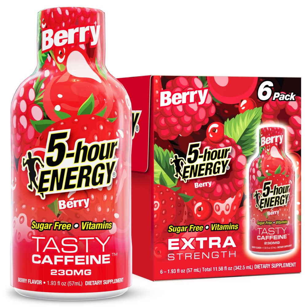 5-Hour Energy Sugar Free Extra Strength Energy Dietary Supplement, Berry (6 x 1.93 fl oz)