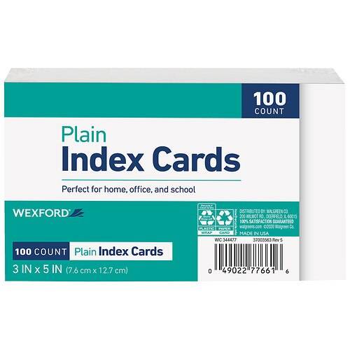 Order Wexford Plain Index Cards 3 x 5 Inch - 100.0 ea food online from Walgreens store, Chino on bringmethat.com