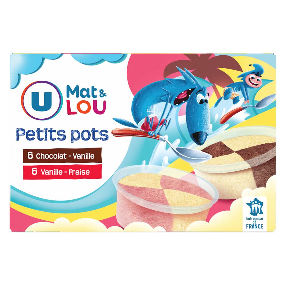 U - Petits pots vanille fraise & vanille chocolat  (12 pièces)