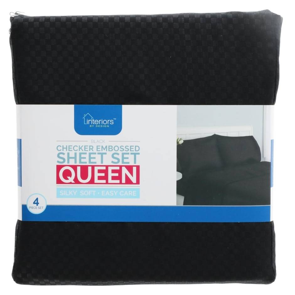 Interiors By Design Checker Embossed Sheet Sets, Queen, Black (4 ct)