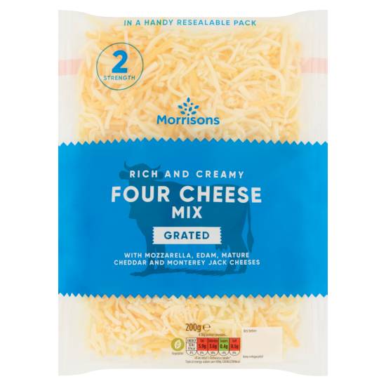 Morrisons Mozzarella, Edam, Mature Coloured Cheddar and Monterey Jack Cheeses., Four Cheese Mix (200g)