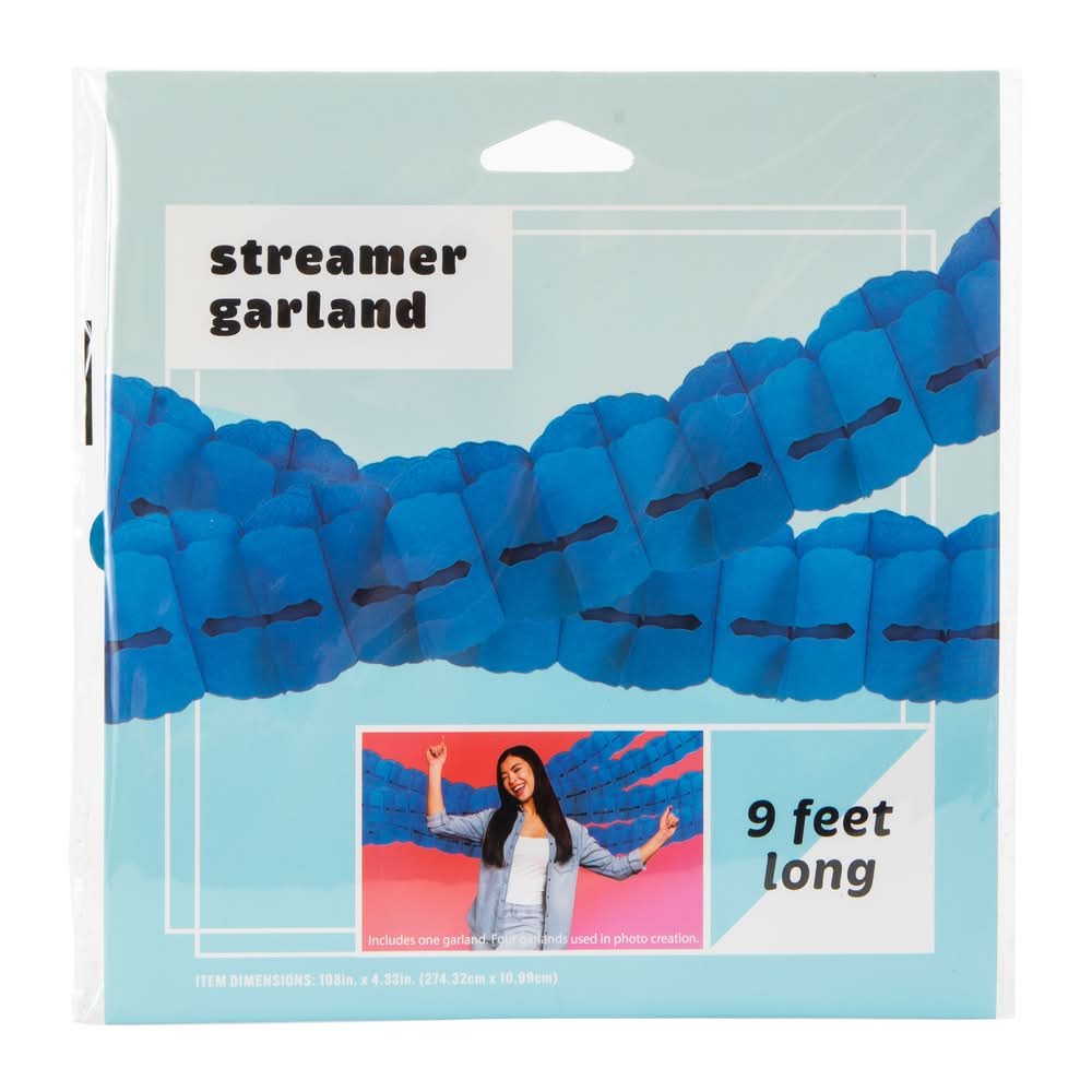 Solid Streamer Garland 9ft Blue