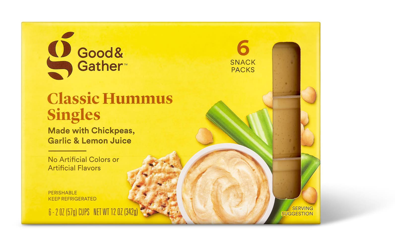 Good & Gather Classic Hummus Snack pack, Chickpeas- Garlic-Lemon Juice (2 oz, 6 ct)