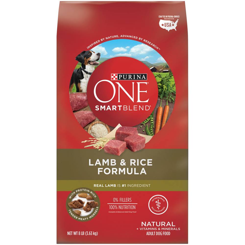 Nestle Purina Purina One SmartBlend Lamb and Rice Dog Food, 8 lb Bag, Dry, Adult, Real Lamb, Complete and Balanced Nutrition | 001780017379