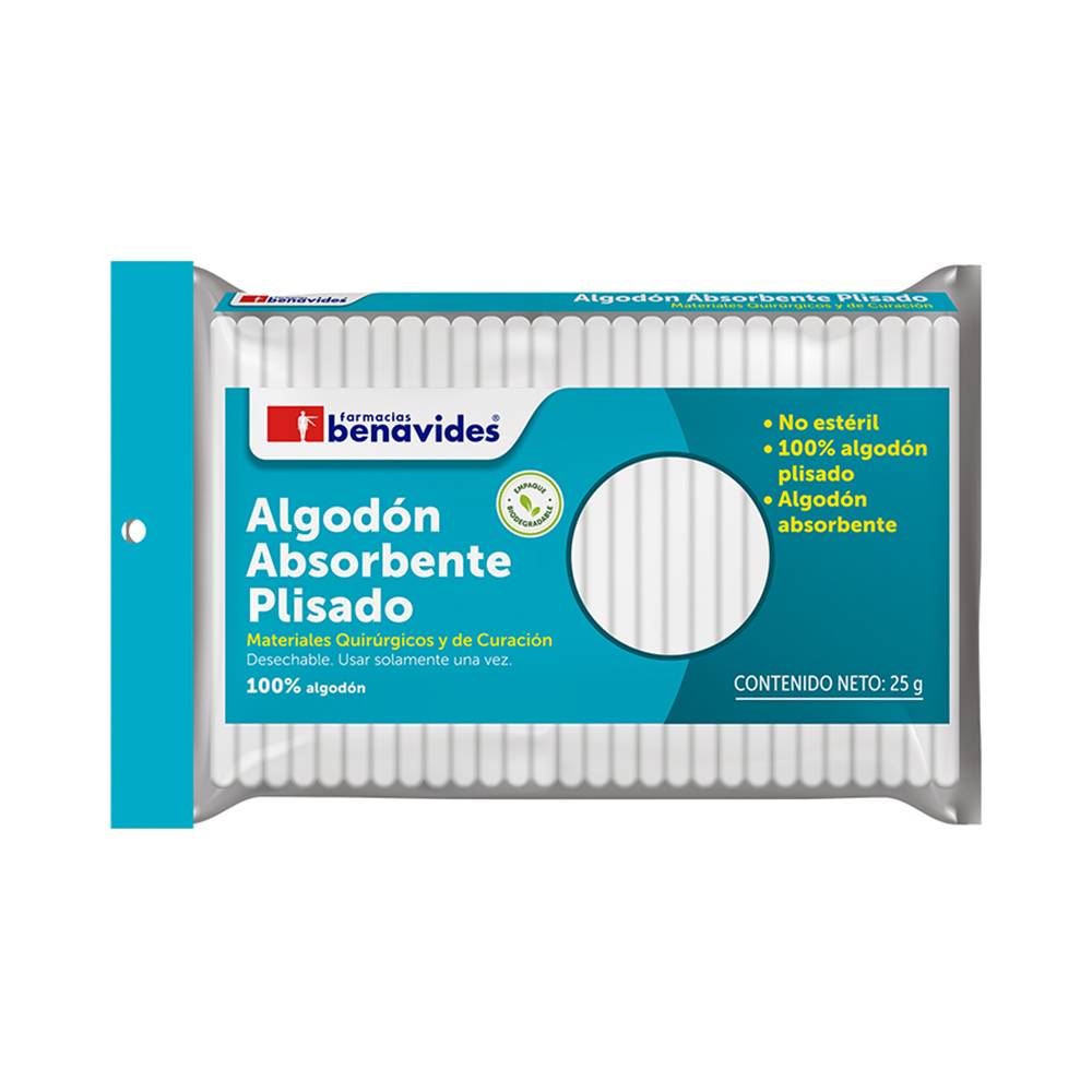 Farmacias benavides algodón absorbente plisado (bolsa 25 g)