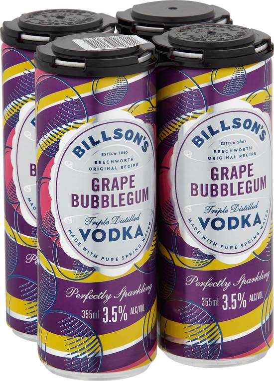 Billsons Vodka Grape Bubblegum Cans 4x355ml