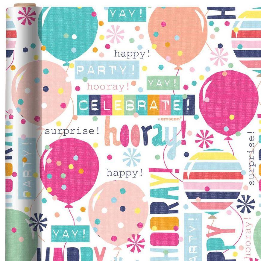 Party City Balloon Celebration Birthday Gift Wrap (30 in x 16 ft)