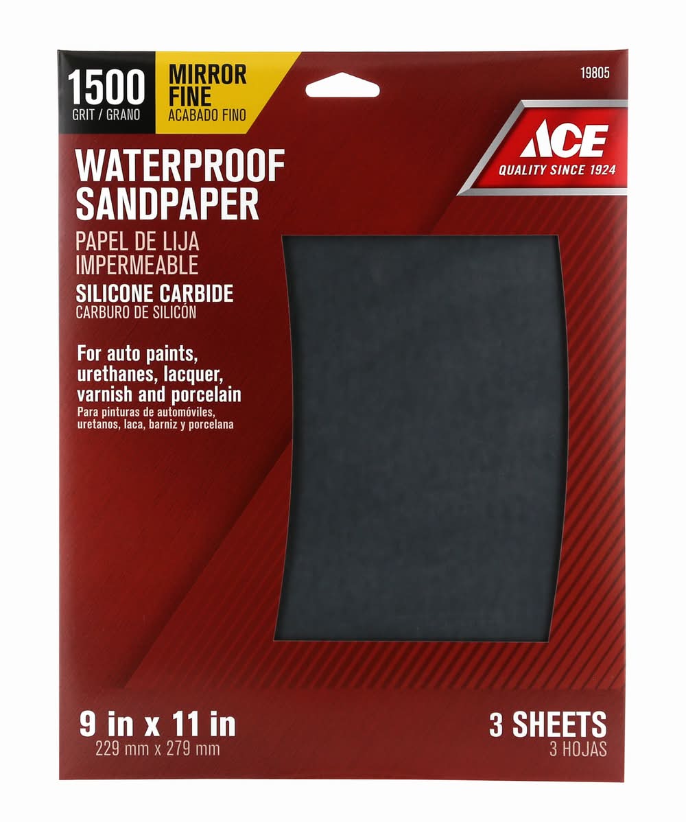 ACE 11 In. L X 9 In. W 1500 Grit Silicon Carbide Waterproof Sandpaper 3 Pk