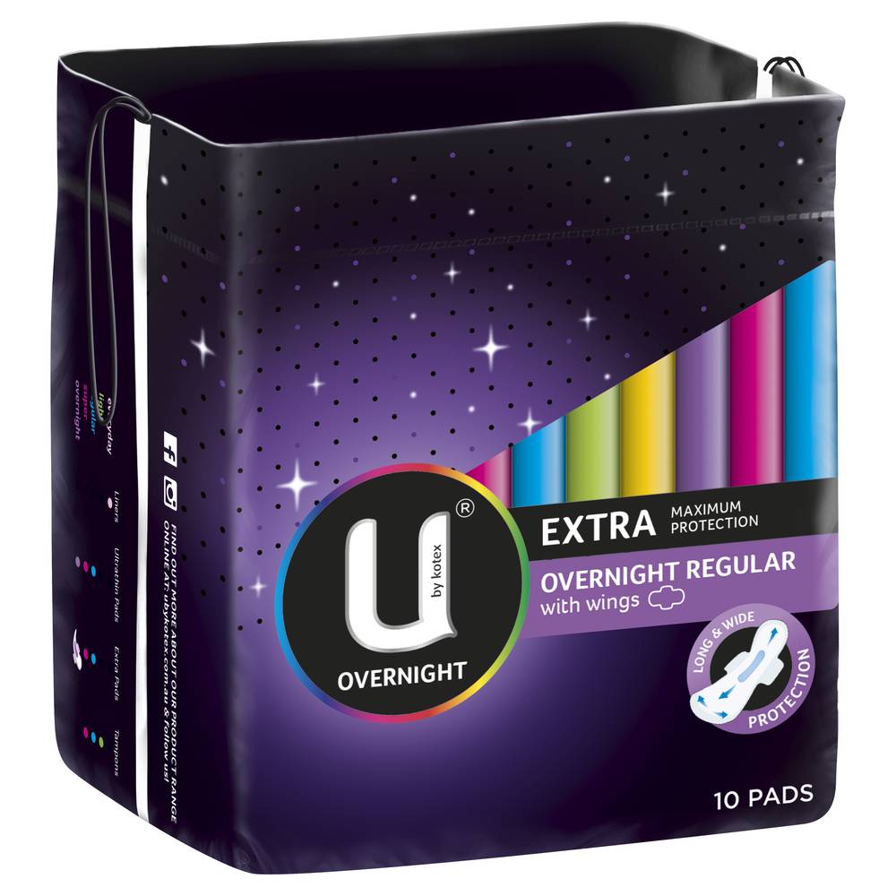 U by Kotex Overnight Extra Pads Regular 10pk