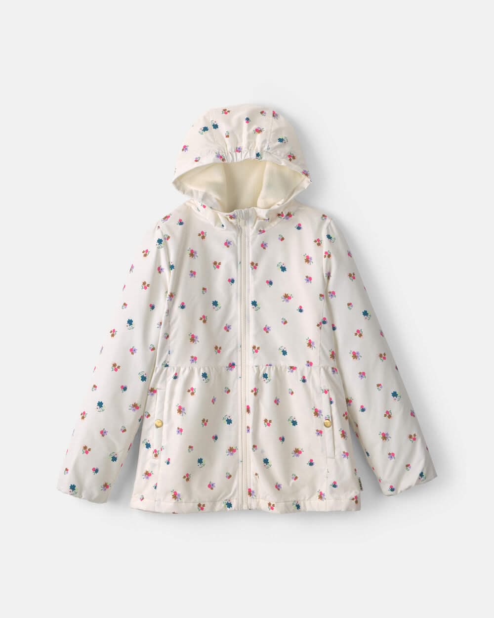 Girls Floral Hooded Midweight Winter Jacket - Cream - 10