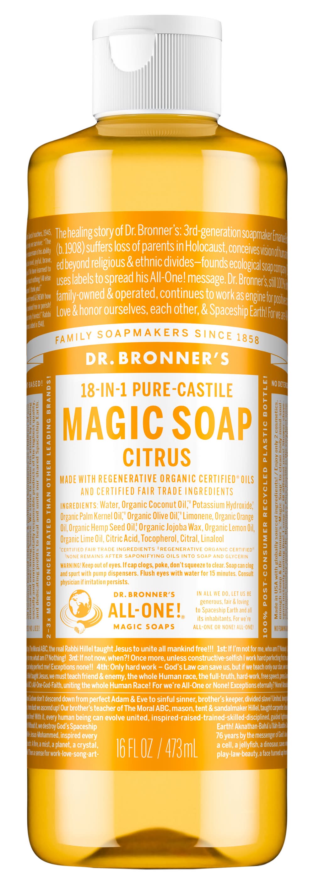 Dr. Bronner's 18-In-1 Pure Castile Magic Soap, Citrus (16 fl oz)