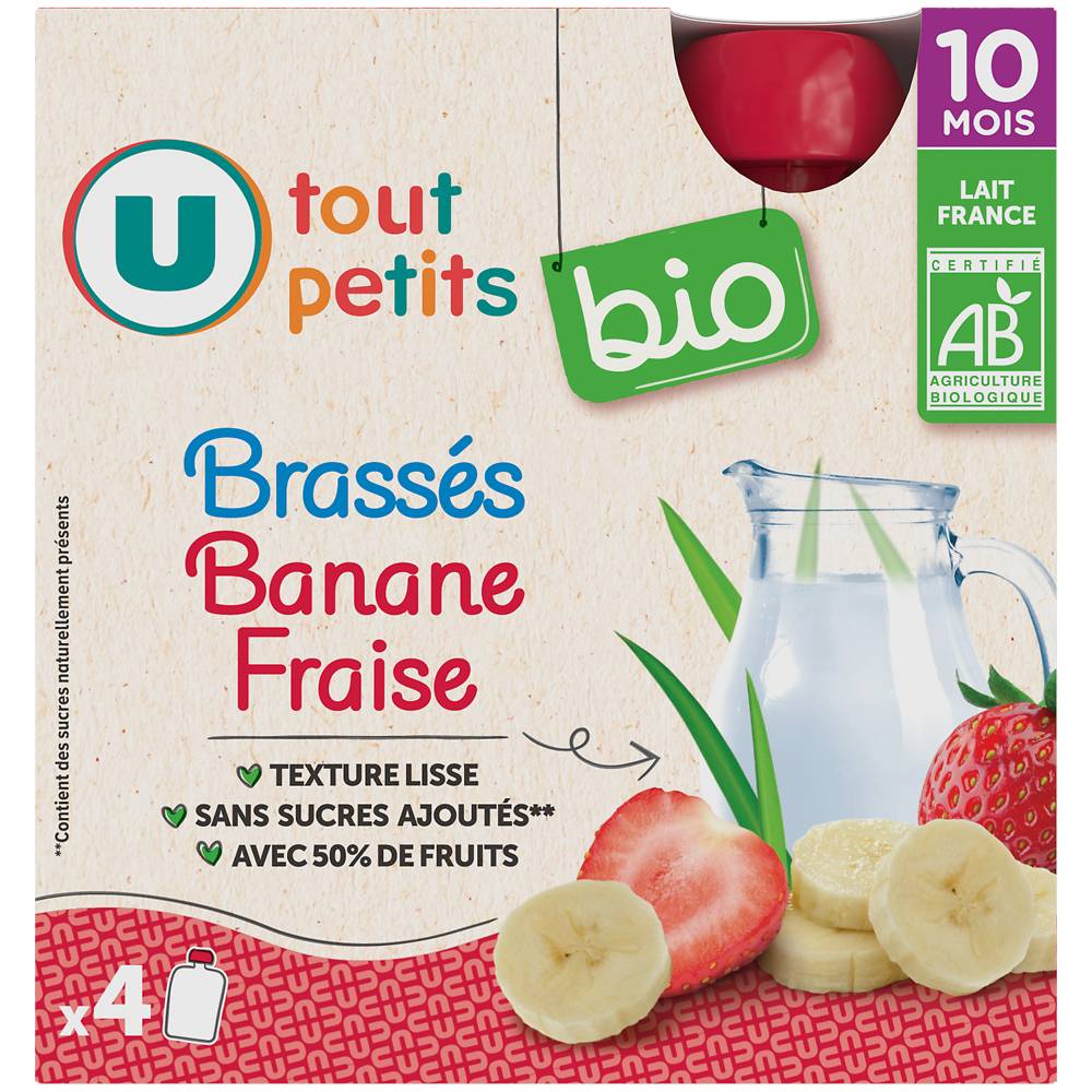 U Tout Petit Bio - Gourdes bébé banane fraise yaourt, dès 10 mois  (4 pièces)