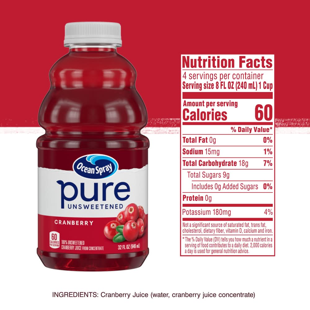 Ocean Spray Unsweetened Pure Juice, Cranberry (32 fl oz