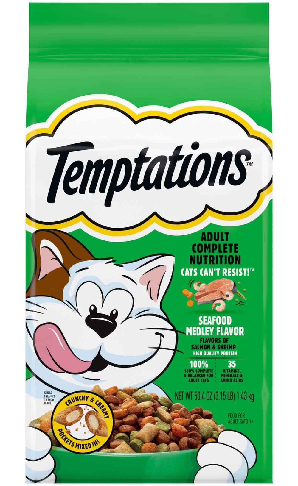 Temptations Dry Cat Food, Seafood Medley, Adult 1+ (3.15 lbs)