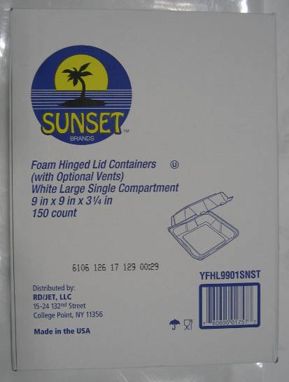 Sunset - YFHL -9901 - 9x9 Foam Hinged Container - 150 ct (1X150|1 Unit per Case)