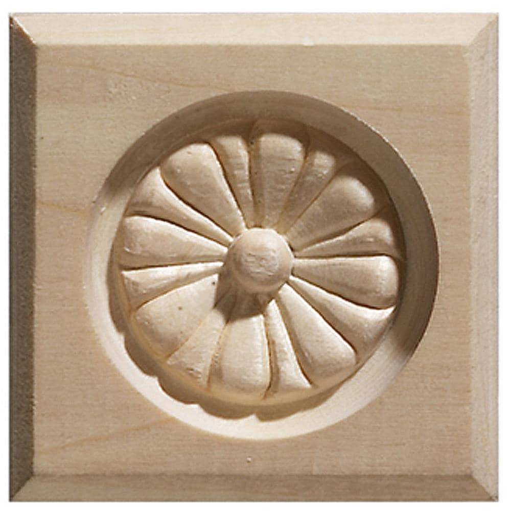 Ornamental Mouldings Flower 2.476-in x 2.51-in Square Unfinished White Hardwood Wood Rosette | EV915CWHW