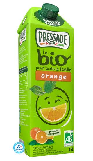 Nectar d'orange doux et sans pulpe Bio PRESSADE - la brique d'1,5L