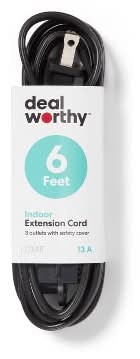 Dealworthy 3 Outlet Indoor Extension Cord, 6 ft, Black