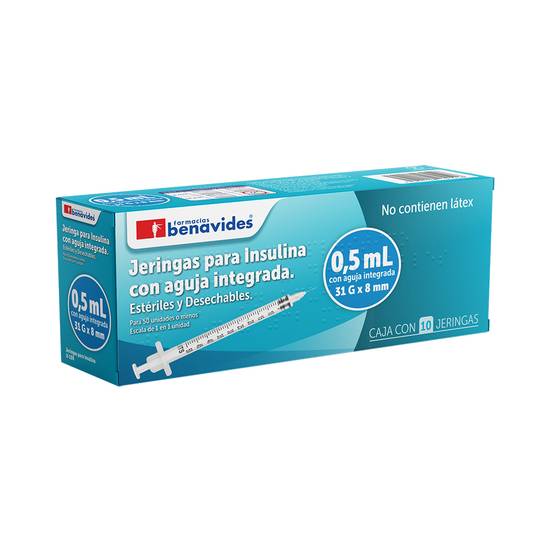 Farmacias benavides jeringas para insulina con agua integrada (10 piezas)