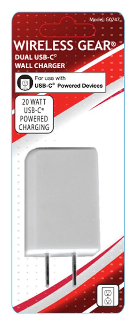 Wireless Gear Dual Usb C Powered Wall Charger 20 W, White